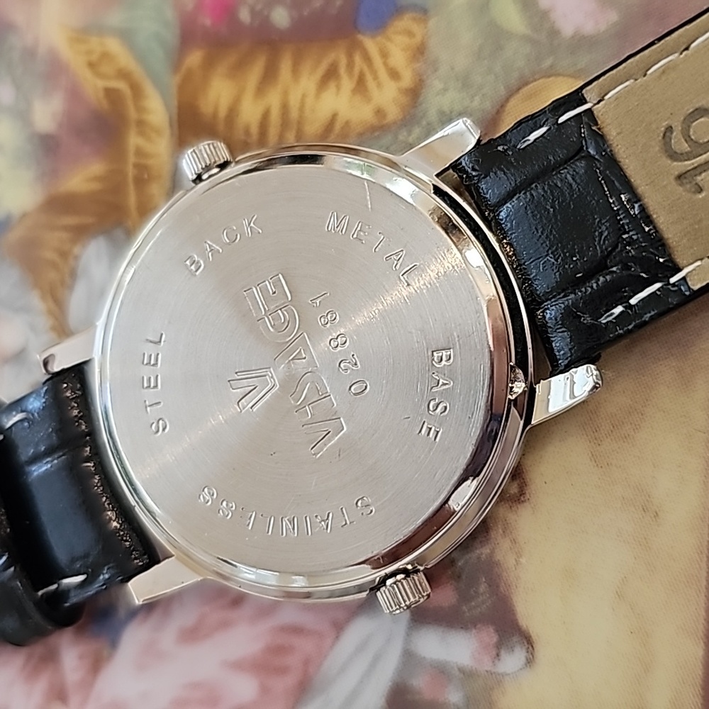 Vintage Visage Quartz Watch Blk Leather Strap NEW w/ Certificate - Picture 4 of 12